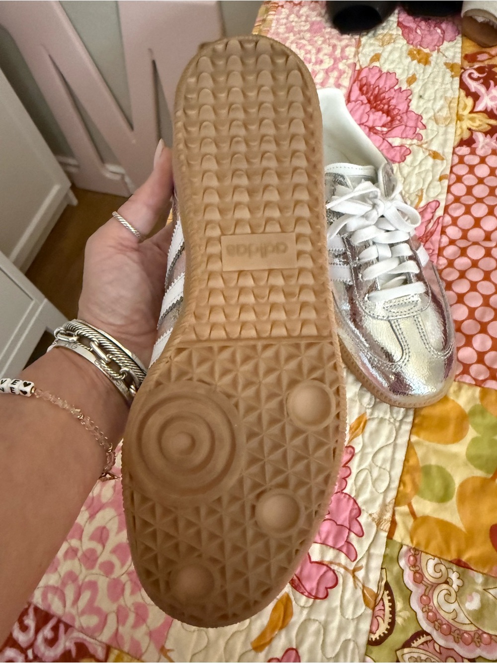 Adidas Samba Metallic Silver Women's Lace-Up Sneakers - Picture 2 of 3